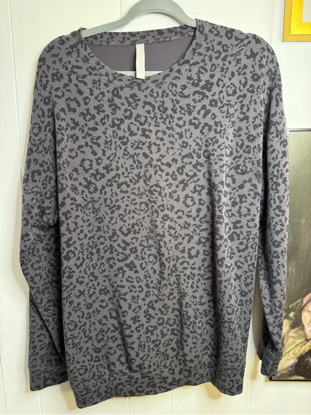 Athleta, women’s grey/black leopard print crew neck
